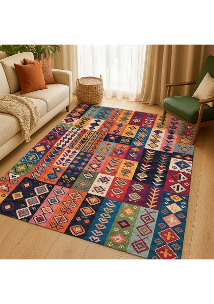 Çok Renkli Geometrik Şekilli Şönil Halı – Salon ve Mutfak Halısı modelleri