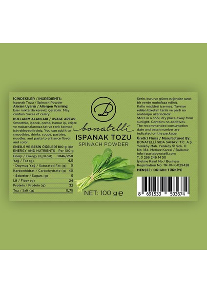 Ispanak Tozu 100 G fiyatları