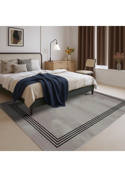 Gri Zemin Siyah Desenli Halı – Salon ve Yatak Odası Için