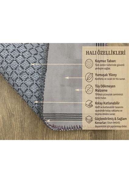 Gri Zemin Siyah Desenli Halı – Salon ve Yatak Odası Için fırsatları