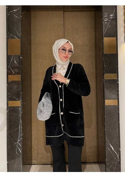 Müge Angora Düğmeli Cepli V Yaka Hırka Ceket modelleri