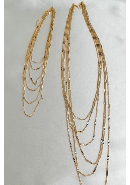 Altın Rengi Çok Katlı Gösterişli Işıltılı Zincir Kolye (40CM-95CM) modelleri