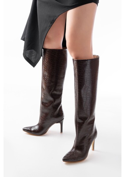SYT-2004 Kahverengi Kroko Günlük Bayan Çizme fiyatları
