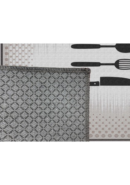 Gri Kitchen Yazılı Dekoratif Mutfak Halısı – Kaymaz ve Yumuşak