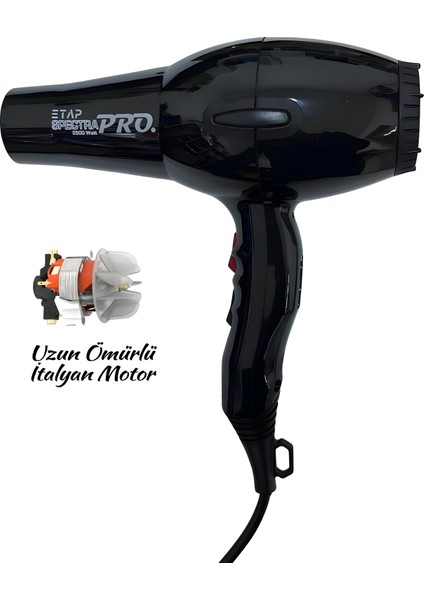 Spectra Pro 2500W Profesyonel Seri Kuaför Fön Makinesi (Italyan Motor) Siyah