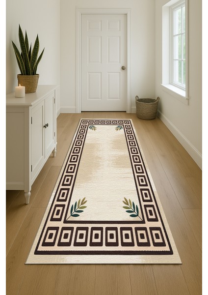 Gri ve Bej Tonlu Dijital Baskılı Halı – Kapı Altından Sorunsuz