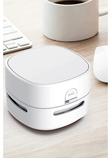 Mini Masa Üstü Pilli Kırıntı Temizleme Robotu Beyaz