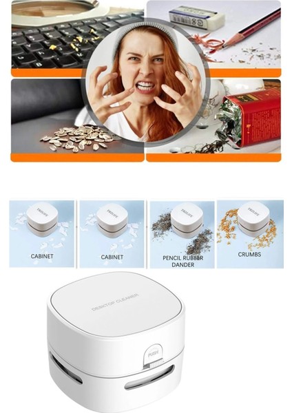 Mini Masa Üstü Pilli Kırıntı Temizleme Robotu Beyaz fırsatları