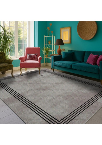 Gri Zemin Siyah Desenli Halı – Salon ve Yatak Odası Için