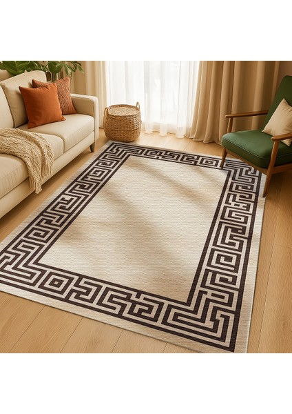 Bej ve Siyah Kombinli Şönil Pamuk Halı – Düşük Devir Yıkanabilir
