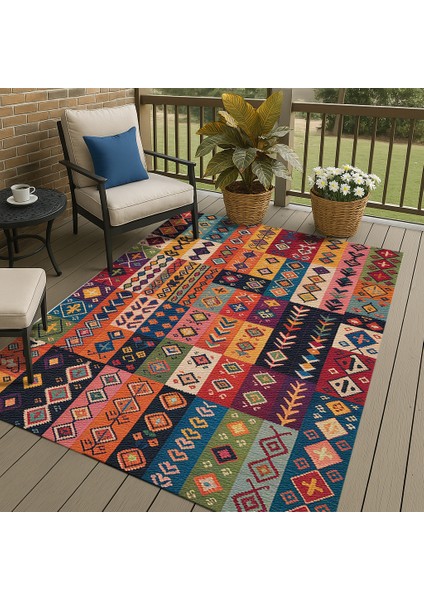 Çok Renkli Geometrik Şekilli Şönil Halı – Salon ve Mutfak Halısı indirimleri