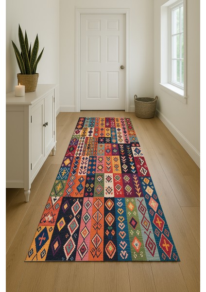 Çok Renkli Geometrik Şekilli Şönil Halı – Salon ve Mutfak Halısı