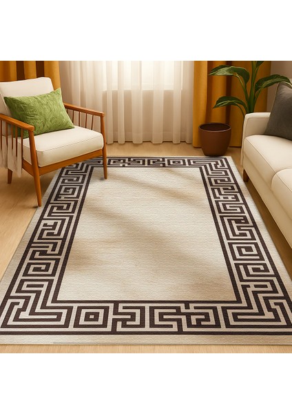 Bej ve Siyah Kombinli Şönil Pamuk Halı – Düşük Devir Yıkanabilir