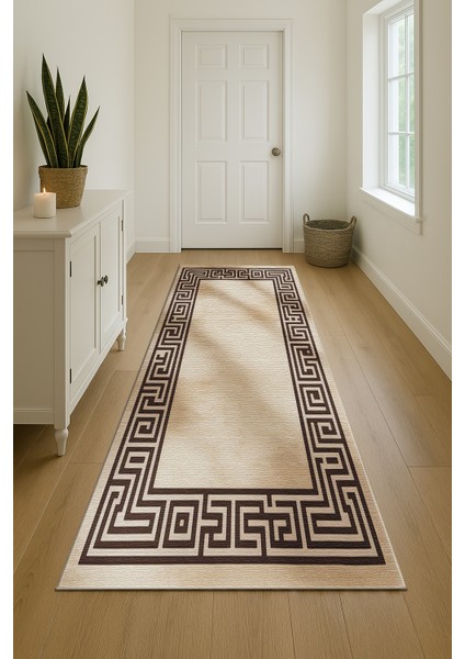 Bej ve Siyah Kombinli Şönil Pamuk Halı – Düşük Devir Yıkanabilir