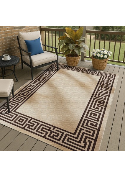 Bej ve Siyah Kombinli Şönil Pamuk Halı – Düşük Devir Yıkanabilir