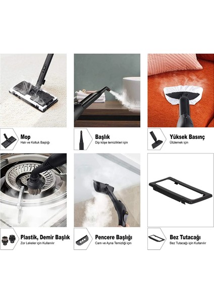 Güçlü Buharlı Temizleyici, 2000W, 1.9l, Çok Fonksiyonlu, Kolay Kullanım