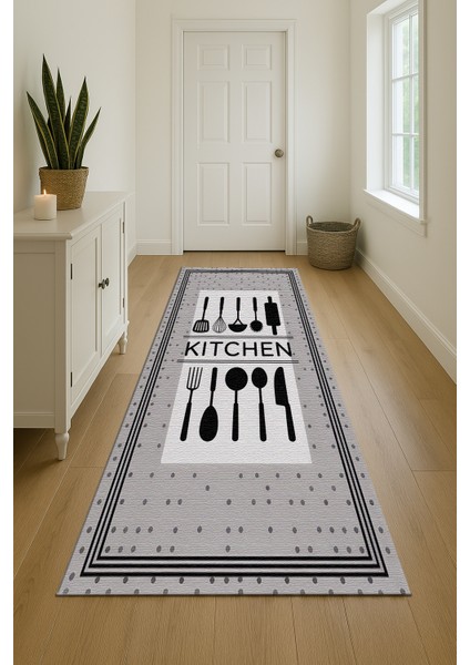Gri Kitchen Yazılı Halı – Süpürgeyle Kolay Temizlenen Modern Tasarım fiyatları