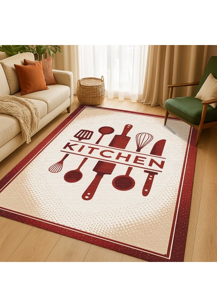 Bordo Kitchen Yazılı Mutfak Halısı – Dijital Baskılı, Kolay Temizlenir indirimleri