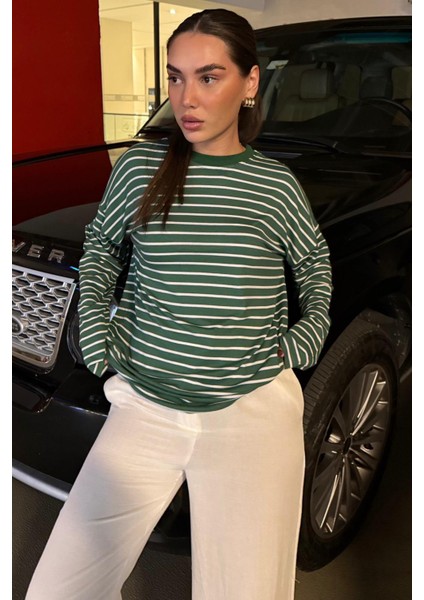 Yeşil Çizgili Sweatshirt MG2572 indirimleri