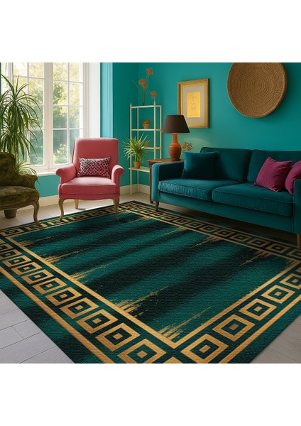 Yeşil Gold Kenar Desenli Halı – Yıkanabilir ve Kaymaz Tabanlı Dekoratif fiyatları