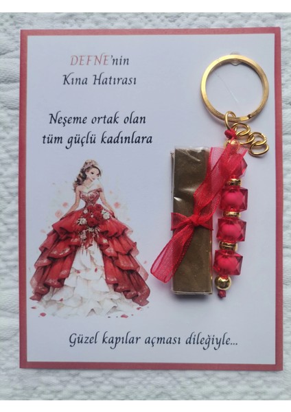 32 Adet Kişiye Özel Kına Hatırası Dağıtmalık Hediyelik Kırmızı Anahtarlık ve Paketlenmiş Kına