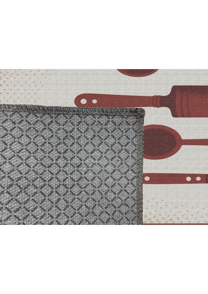 Bordo Kitchen Yazılı Mutfak Halısı – Dijital Baskılı, Kolay Temizlenir