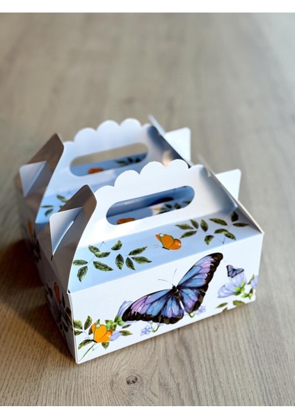 Kelebek Kutusu 25 'li El Tutmalı Çanta Doğum Günü Hediye Kutusu Pasta Kutusu