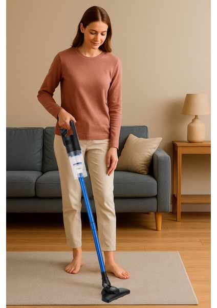 Dik Pratik Süpürge 500W 1l Toz Hazneli Çelik Boru Mavi