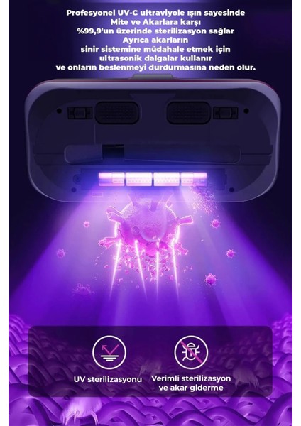 Kablosuz El Vakumu, Yatak, Kanepe, Halı Temizleme, Toz ve Tüy Alma, Uv Işınlı