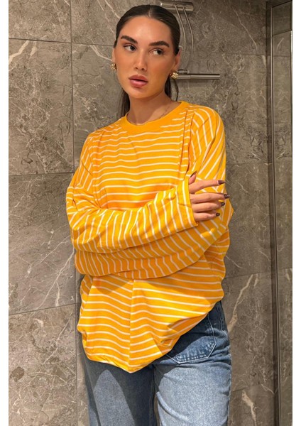 Turuncu Çizgili Sweatshirt MG2572 indirimleri