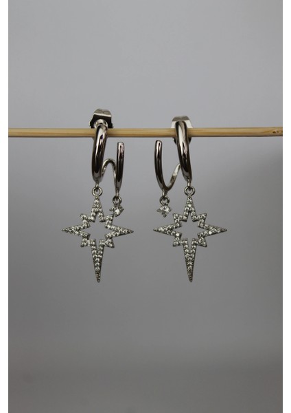 Vip Çelik Zirkon Taş Işleme Ikili Görünümlü Büyük Kutupyıldızı Küpe fiyatları