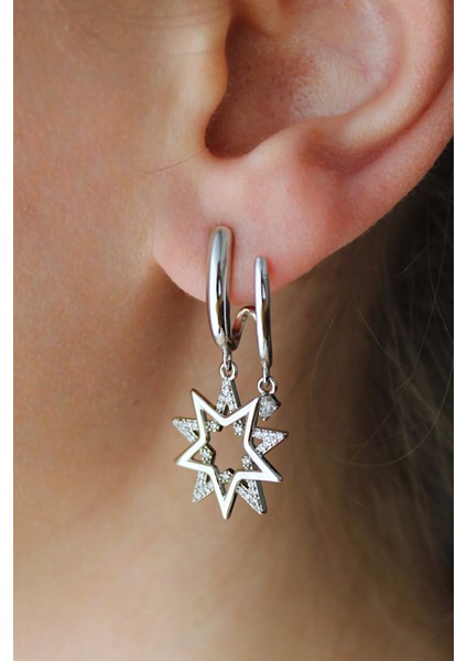 Vip Çelik Zirkon Taş Işleme Ikili Görünümlü Çift Yıldız Küpe