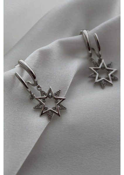 Vip Çelik Zirkon Taş Işleme Ikili Görünümlü Çift Yıldız Küpe modelleri