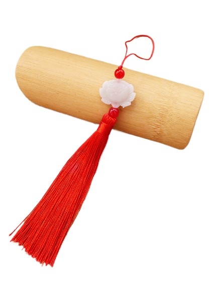 Çift Taraflı Beyaz Yeşim Lotus Fistl Fistl Ayrılan Çin Tarzı Kolye Antik Stil Fener Püskül Altın Yelpaze Kolye (Yurt Dışından)