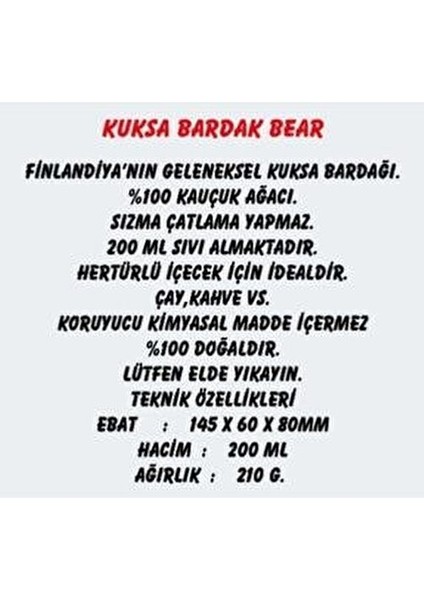 Kuksa Bardak Bear Doğal Kauçuk Ağaçtan Üretilmiş 200 ml Hafif ve Taşınabilir fiyatları