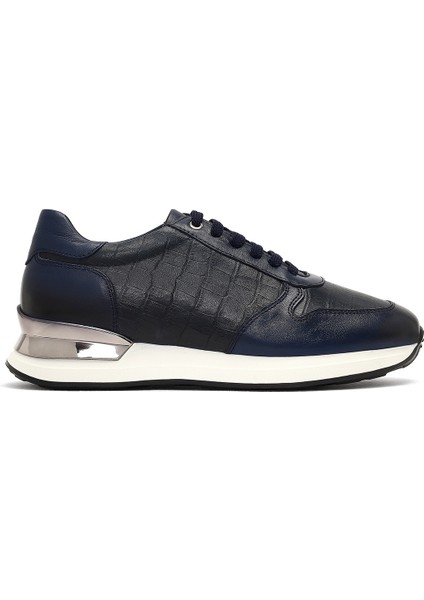 Erkek Lacivert Bağcıklı Kalın Tabanlı Deri Sneaker 25WFD622214