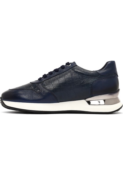 Erkek Lacivert Bağcıklı Kalın Tabanlı Deri Sneaker 25WFD622214 fiyatları