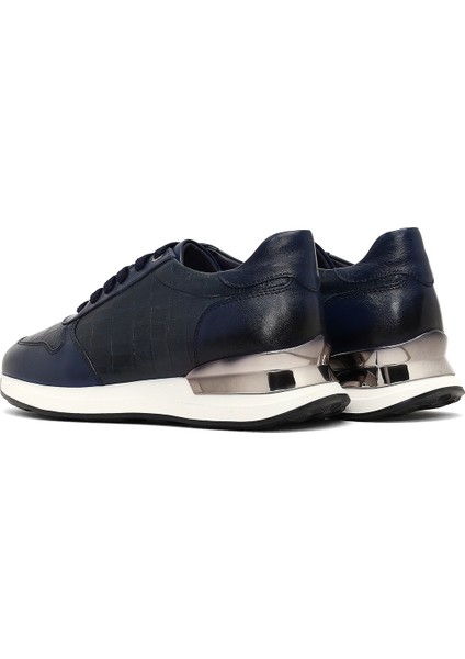 Erkek Lacivert Bağcıklı Kalın Tabanlı Deri Sneaker 25WFD622214 indirimleri