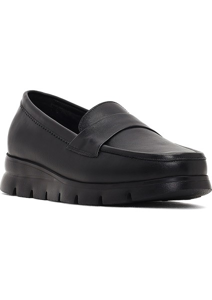 Kadın Siyah Dolgu Topuklu Deri Comfort Loafer 25AFD154118