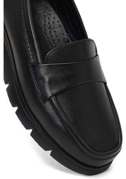Kadın Siyah Dolgu Topuklu Deri Comfort Loafer 25AFD154118
