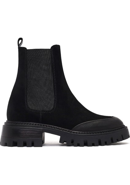 Kadın Siyah Kalın Tabanlı Süet Deri Chelsea Bot 25WFD150710
