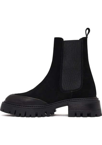 Kadın Siyah Kalın Tabanlı Süet Deri Chelsea Bot 25WFD150710 fiyatları