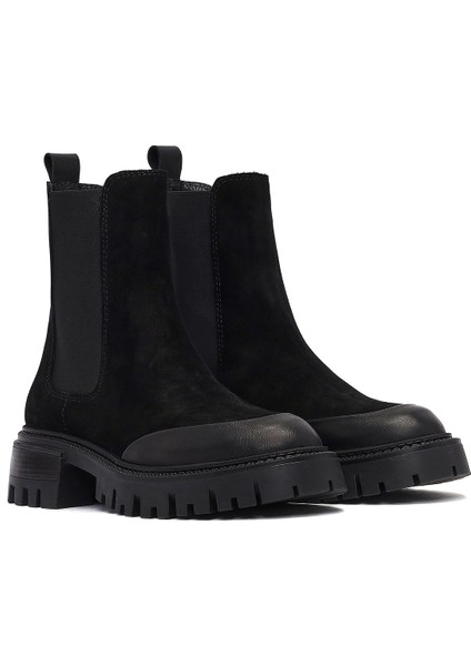Kadın Siyah Kalın Tabanlı Süet Deri Chelsea Bot 25WFD150710 fırsatları