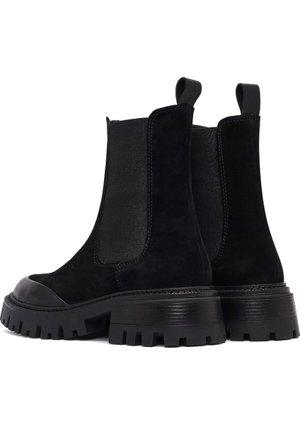 Kadın Siyah Kalın Tabanlı Süet Deri Chelsea Bot 25WFD150710