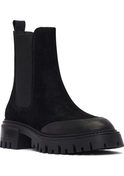 Kadın Siyah Kalın Tabanlı Süet Deri Chelsea Bot 25WFD150710