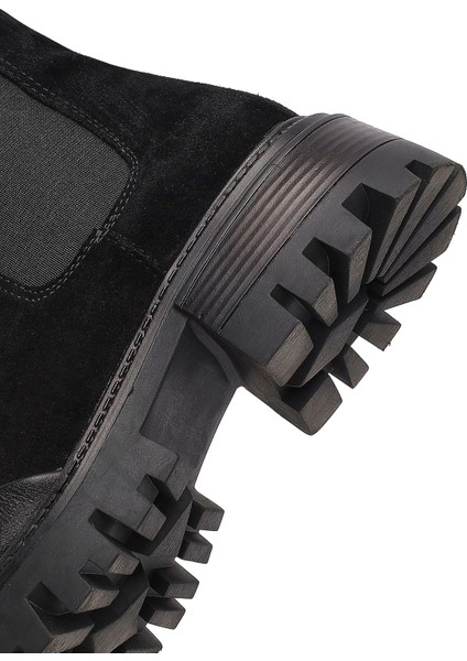 Kadın Siyah Kalın Tabanlı Süet Deri Chelsea Bot 25WFD150710