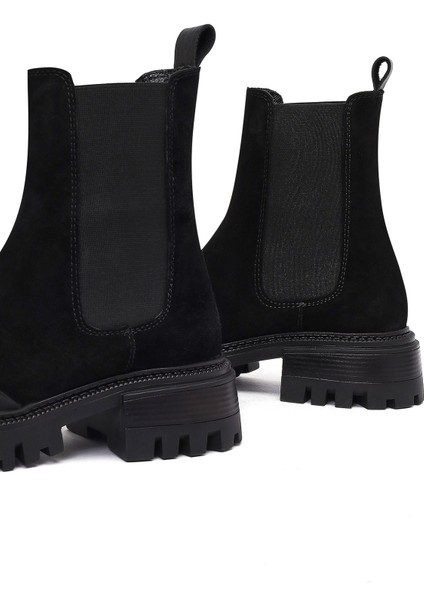 Kadın Siyah Kalın Tabanlı Süet Deri Chelsea Bot 25WFD150710
