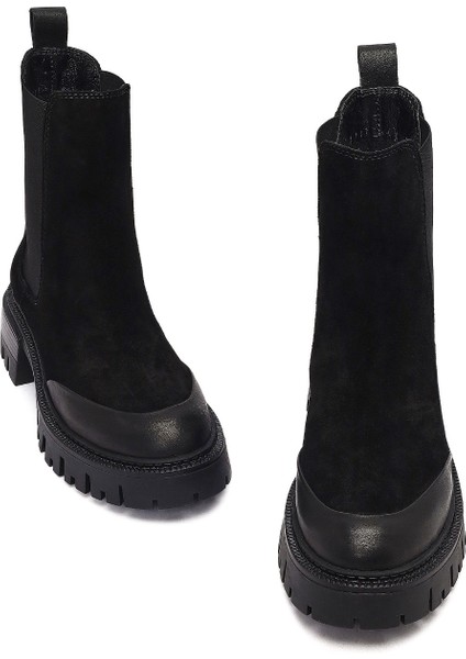 Kadın Siyah Kalın Tabanlı Süet Deri Chelsea Bot 25WFD150710