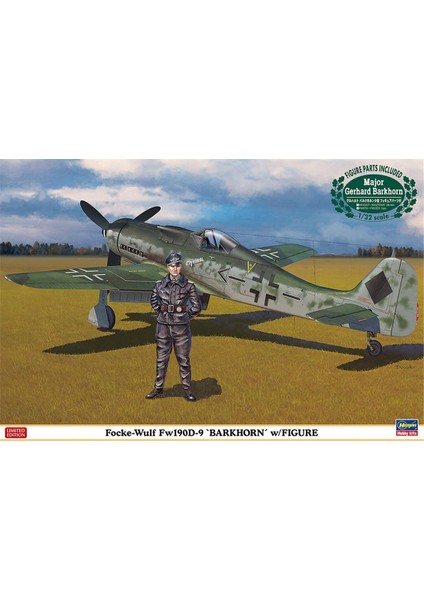 8251 1/32 Ölçek, Focke-Wulf FW190D-9 Barkhorn ve Figürü, Savaş Uçağı (Limited Edition) Plastik Model Kiti