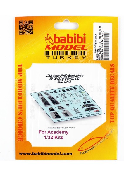 BD3-0043 1/32 Ölçek, F-16D Blok 50-52 Academy Için Kokpit Seti, Dekal Çıkartma